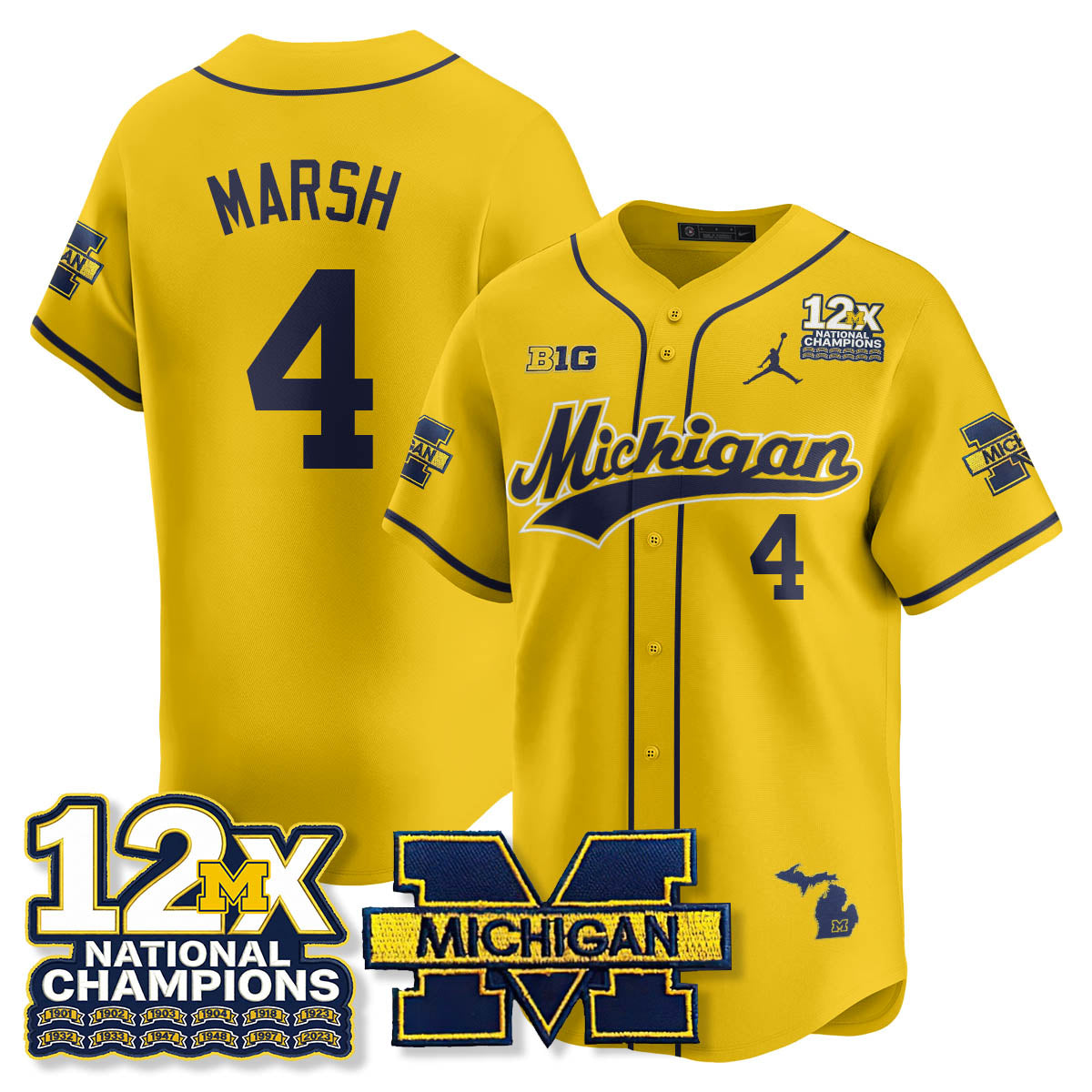 Michigan Wolverines 12x-Time National Champions Baseball Limited Jersey - Stitched-Cuztomshoes