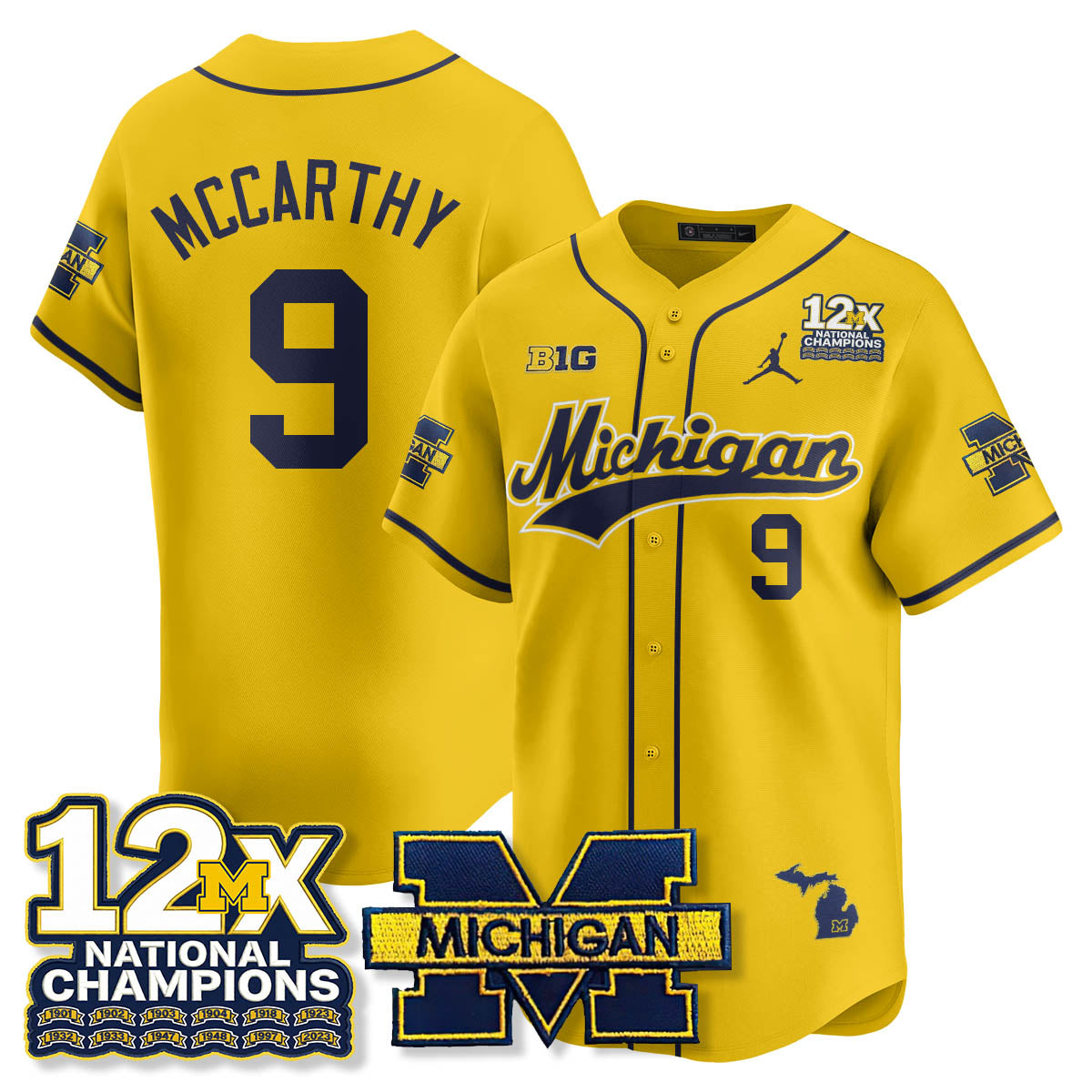 Michigan Wolverines 12x-Time National Champions Baseball Limited Jersey - Stitched-Cuztomshoes