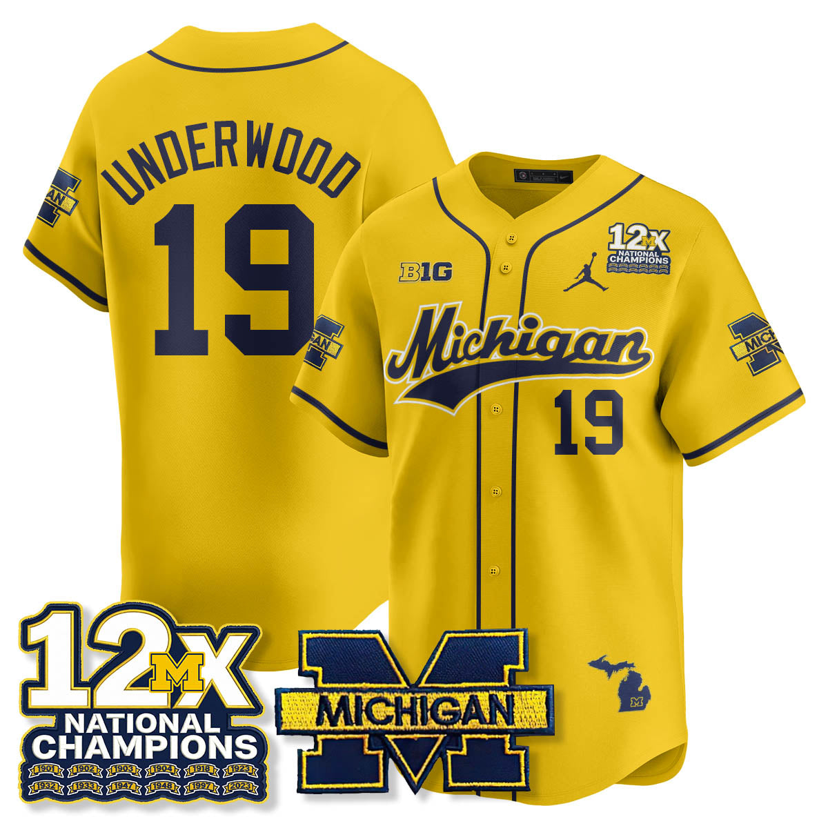 Michigan Wolverines 12x-Time National Champions Baseball Limited Jersey - Stitched-Cuztomshoes