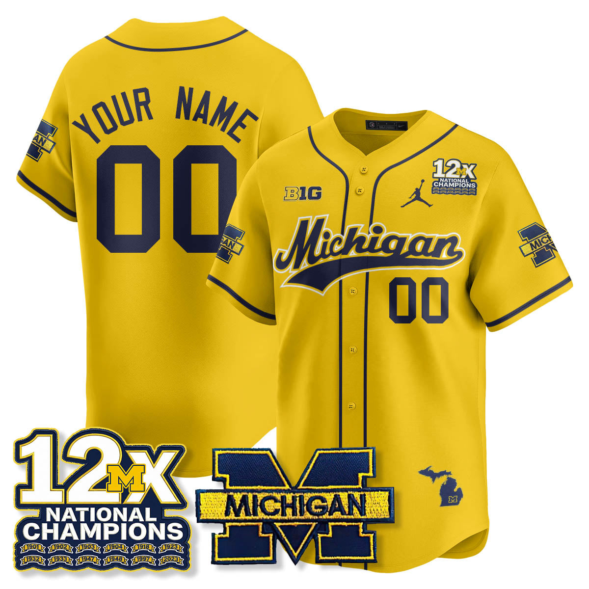 Michigan Wolverines 12x-Time National Champions Baseball Limited Jersey - Stitched-Cuztomshoes