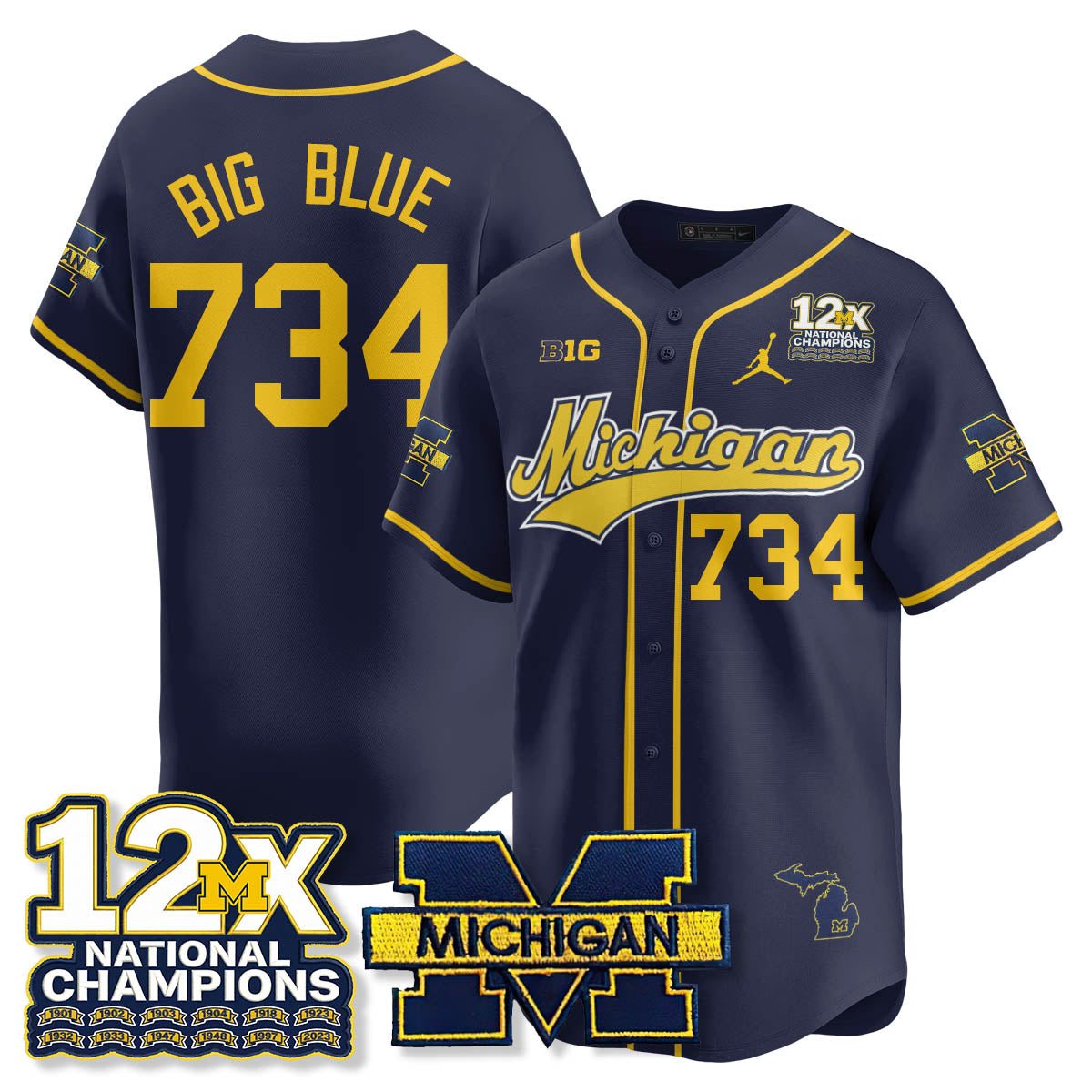 Michigan Wolverines 12x-Time National Champions Baseball Limited Jersey - Stitched-Cuztomshoes