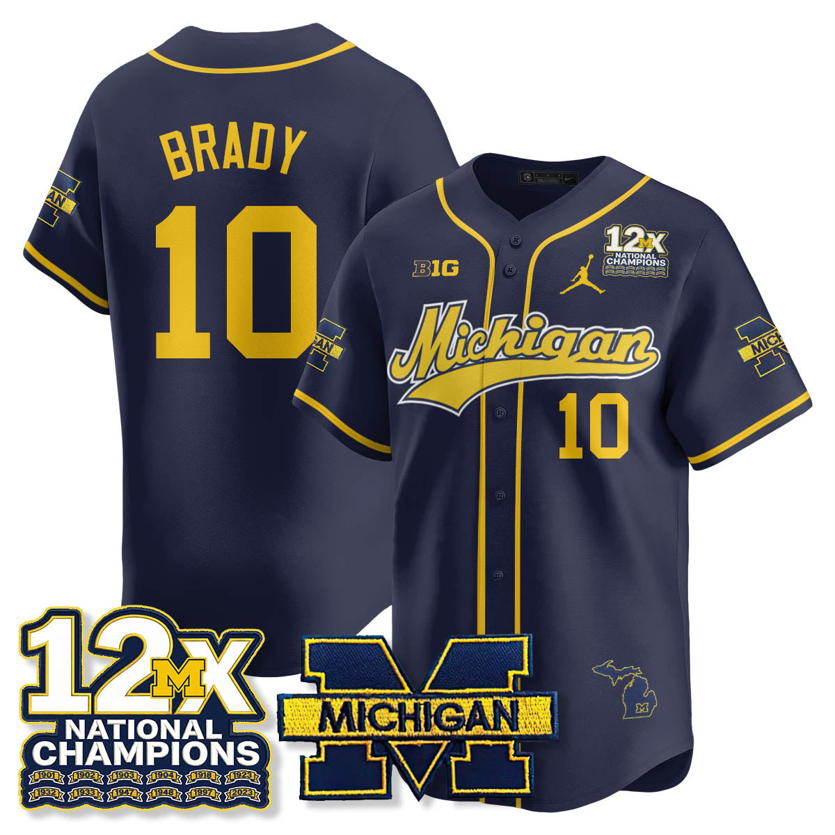 Michigan Wolverines 12x-Time National Champions Baseball Limited Jersey - Stitched-Cuztomshoes