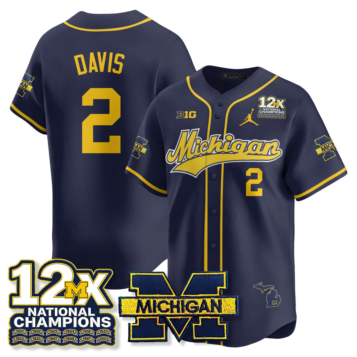 Michigan Wolverines 12x-Time National Champions Baseball Limited Jersey - Stitched-Cuztomshoes