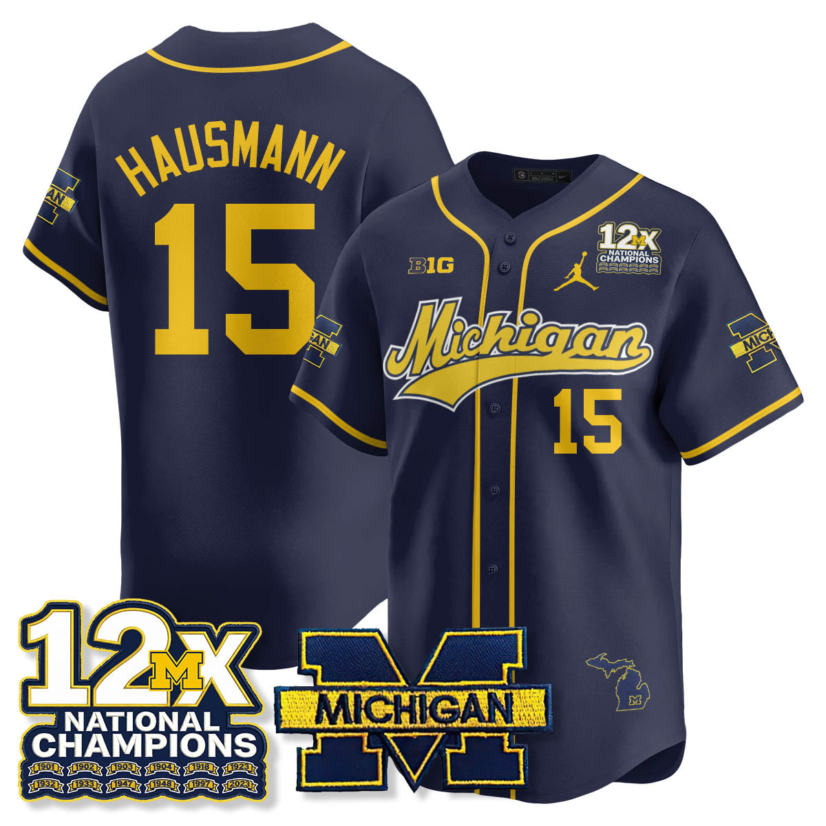 Michigan Wolverines 12x-Time National Champions Baseball Limited Jersey - Stitched-Cuztomshoes