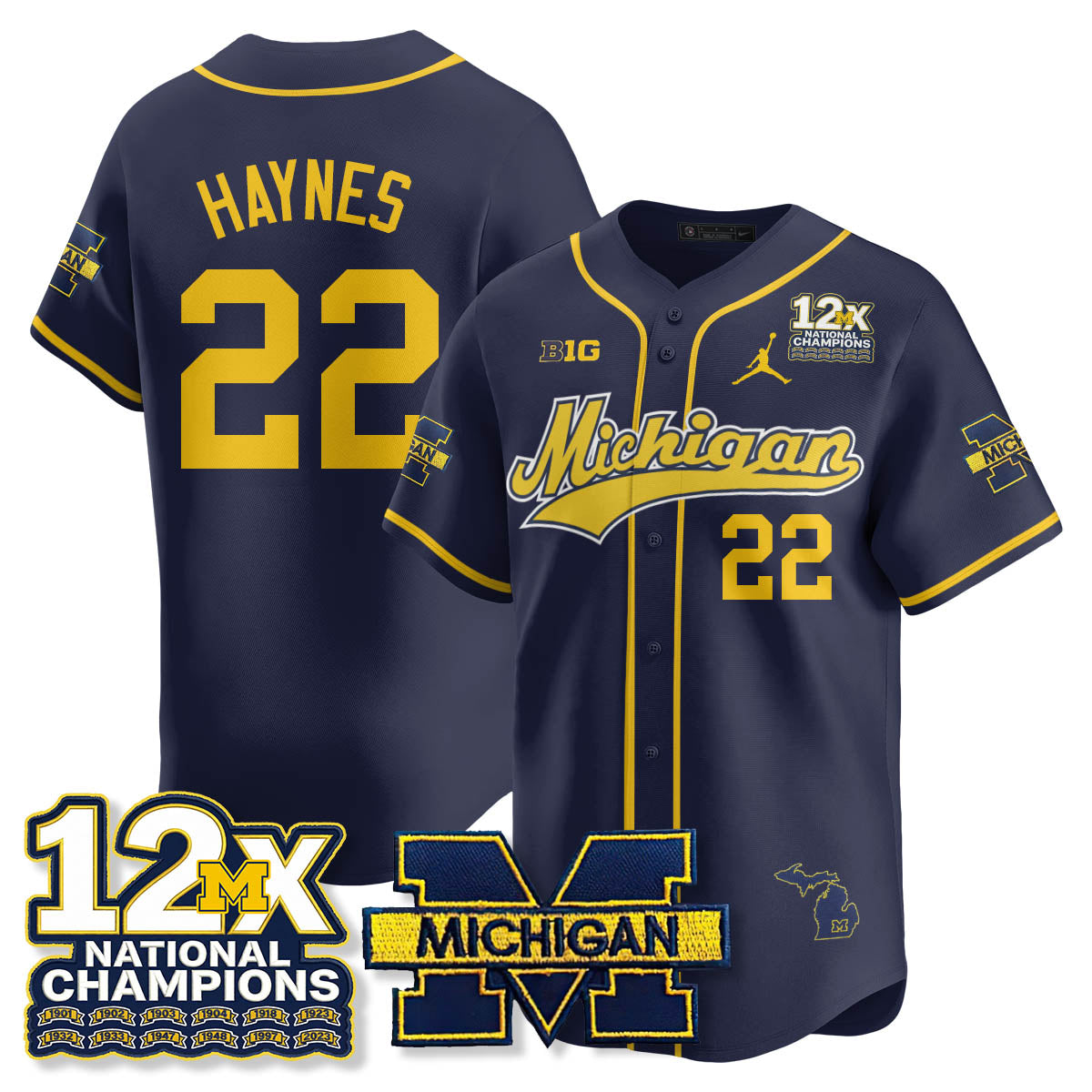 Michigan Wolverines 12x-Time National Champions Baseball Limited Jersey - Stitched-Cuztomshoes