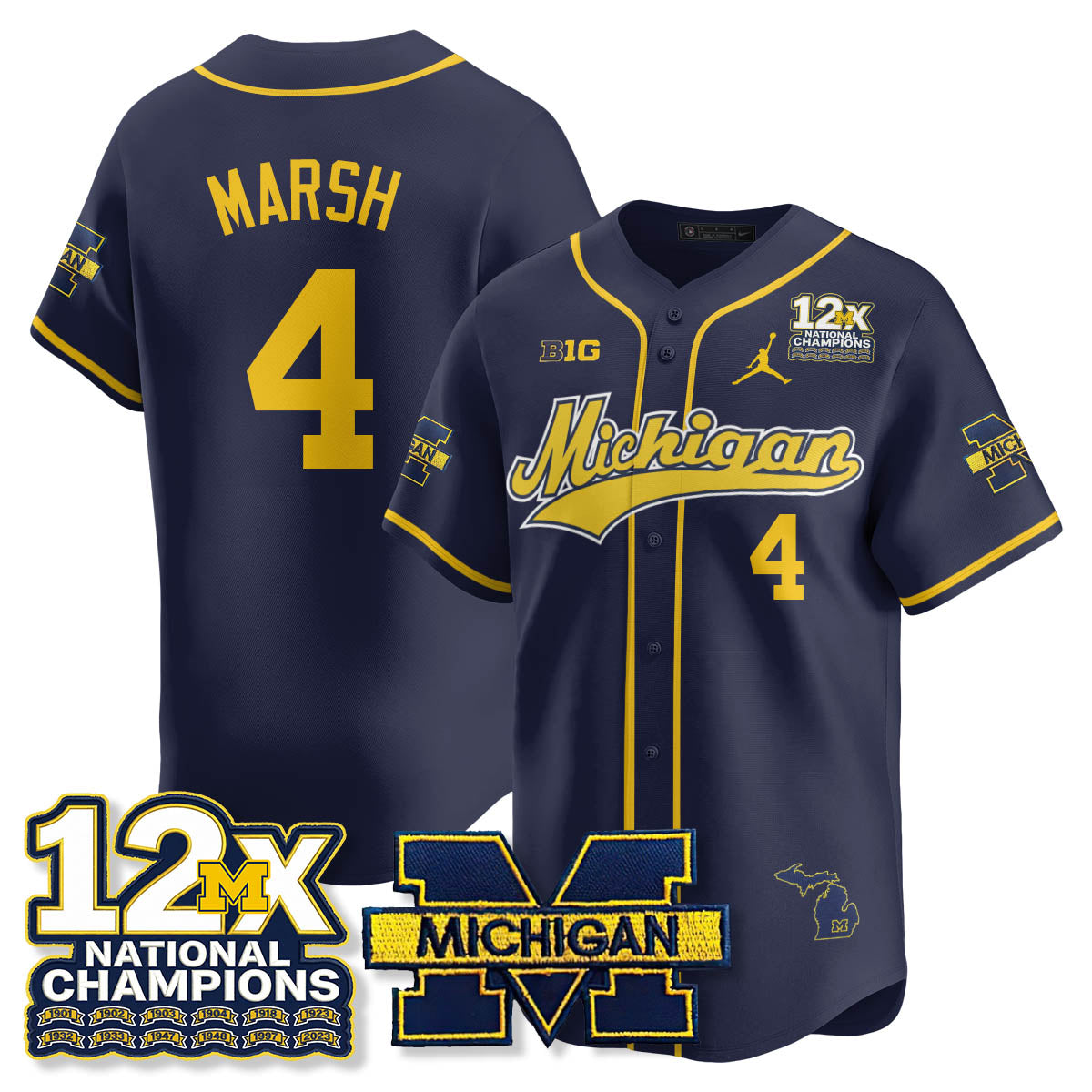 Michigan Wolverines 12x-Time National Champions Baseball Limited Jersey - Stitched-Cuztomshoes