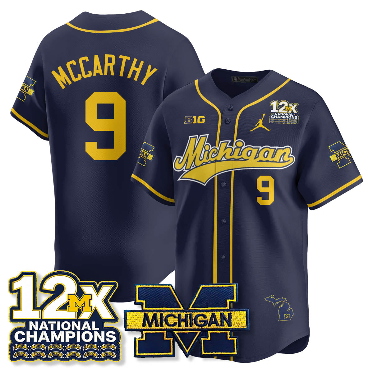 Michigan Wolverines 12x-Time National Champions Baseball Limited Jersey - Stitched-Cuztomshoes