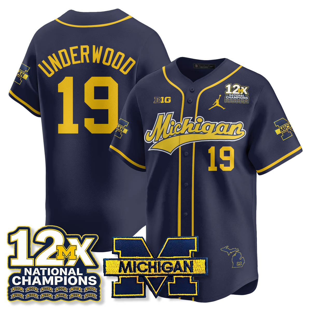 Michigan Wolverines 12x-Time National Champions Baseball Limited Jersey - Stitched-Cuztomshoes