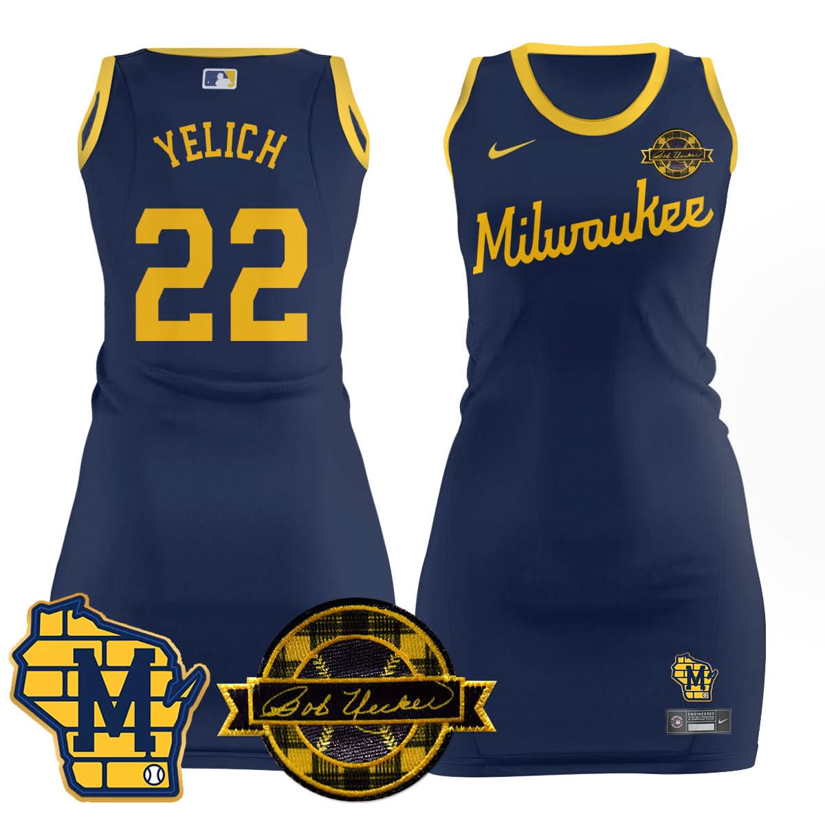 Milwaukee Brewers Limited Jersey Dress - Bob Uecker Patch - Stitched