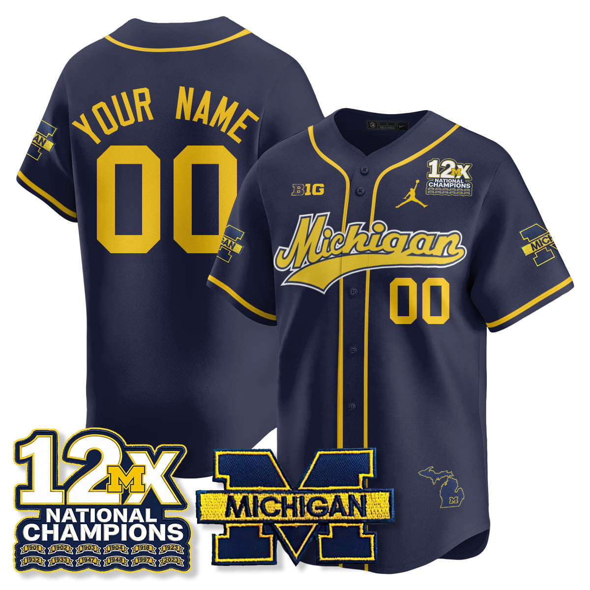 Michigan Wolverines 12x-Time National Champions Baseball Limited Jersey - Stitched-Cuztomshoes
