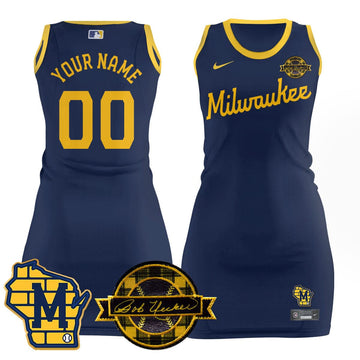 Milwaukee Brewers Limited Custom Jersey Dress - Bob Uecker Patch - Stitched