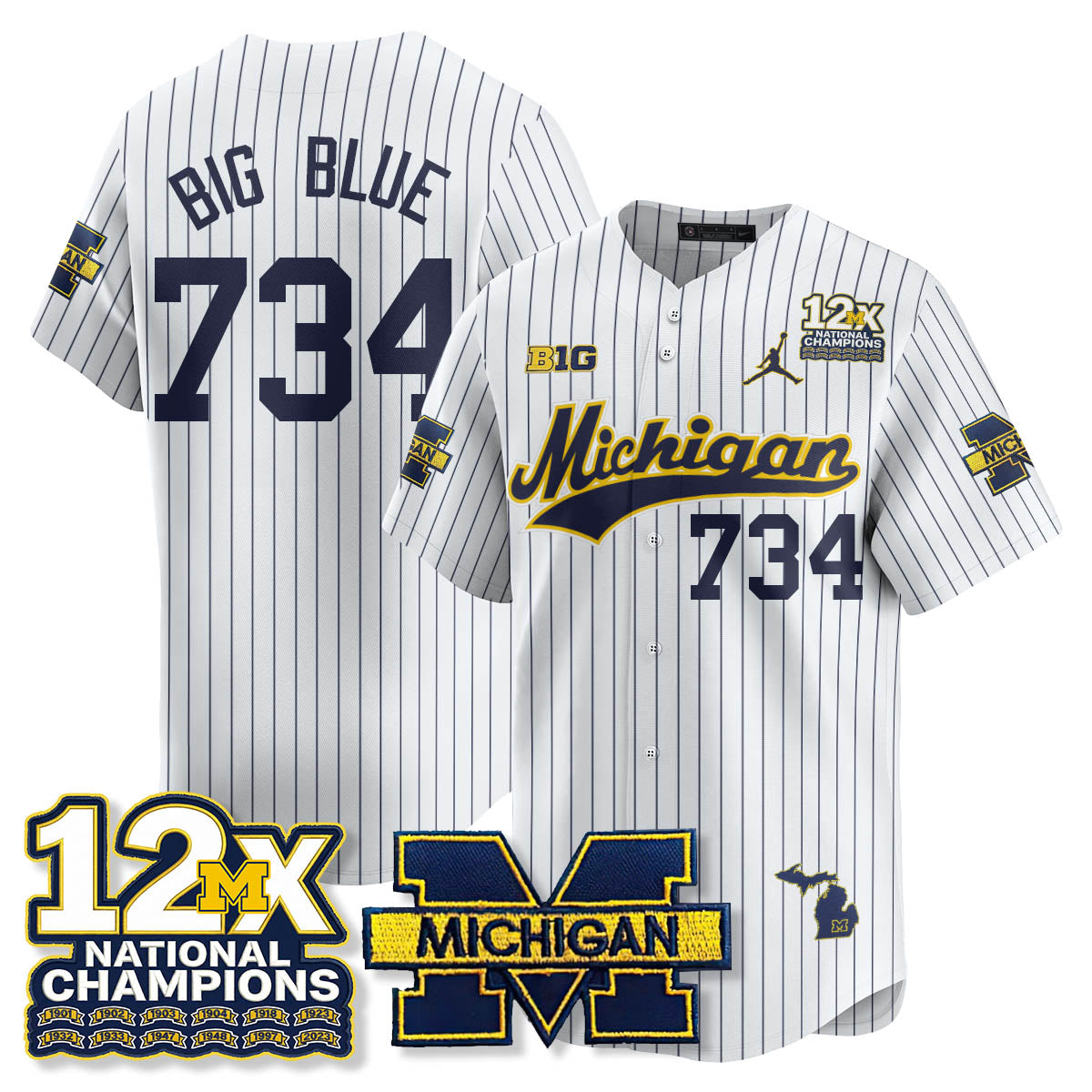 Michigan Wolverines 12x-Time National Champions Baseball Limited Jersey - Stitched-Cuztomshoes