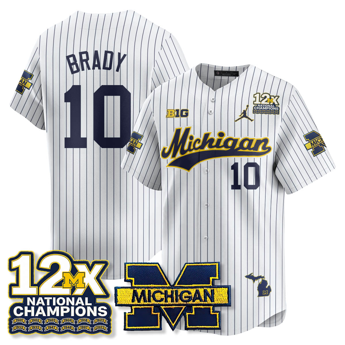 Michigan Wolverines 12x-Time National Champions Baseball Limited Jersey - Stitched-Cuztomshoes