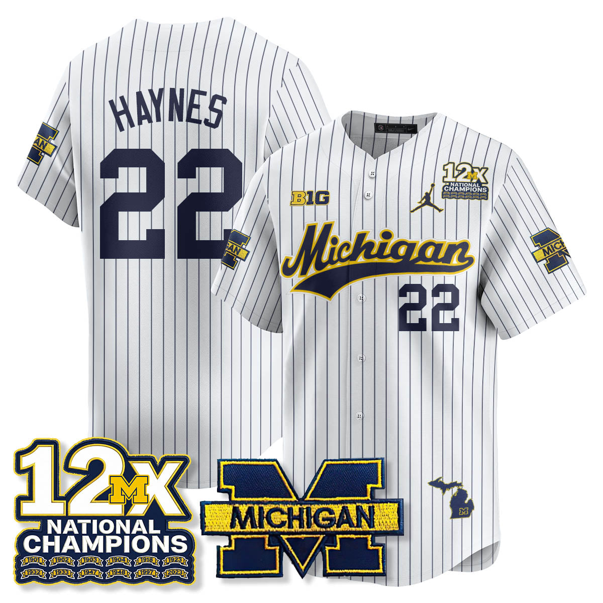 Michigan Wolverines 12x-Time National Champions Baseball Limited Jersey - Stitched-Cuztomshoes
