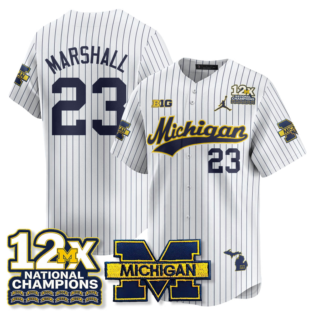 Michigan Wolverines 12x-Time National Champions Baseball Limited Jersey - Stitched-Cuztomshoes