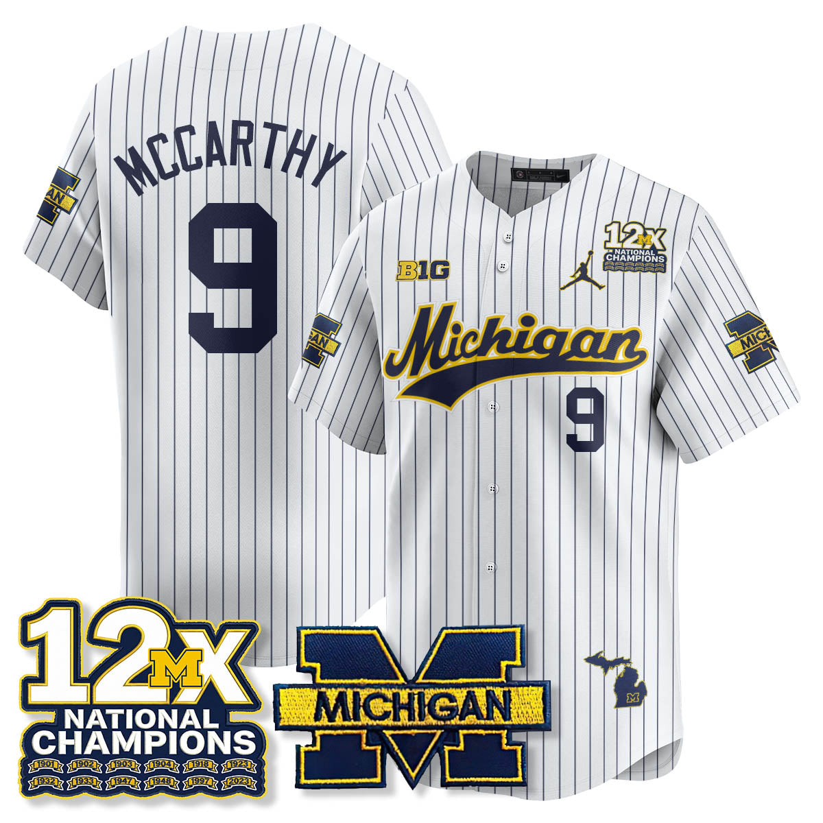 Michigan Wolverines 12x-Time National Champions Baseball Limited Jersey - Stitched-Cuztomshoes