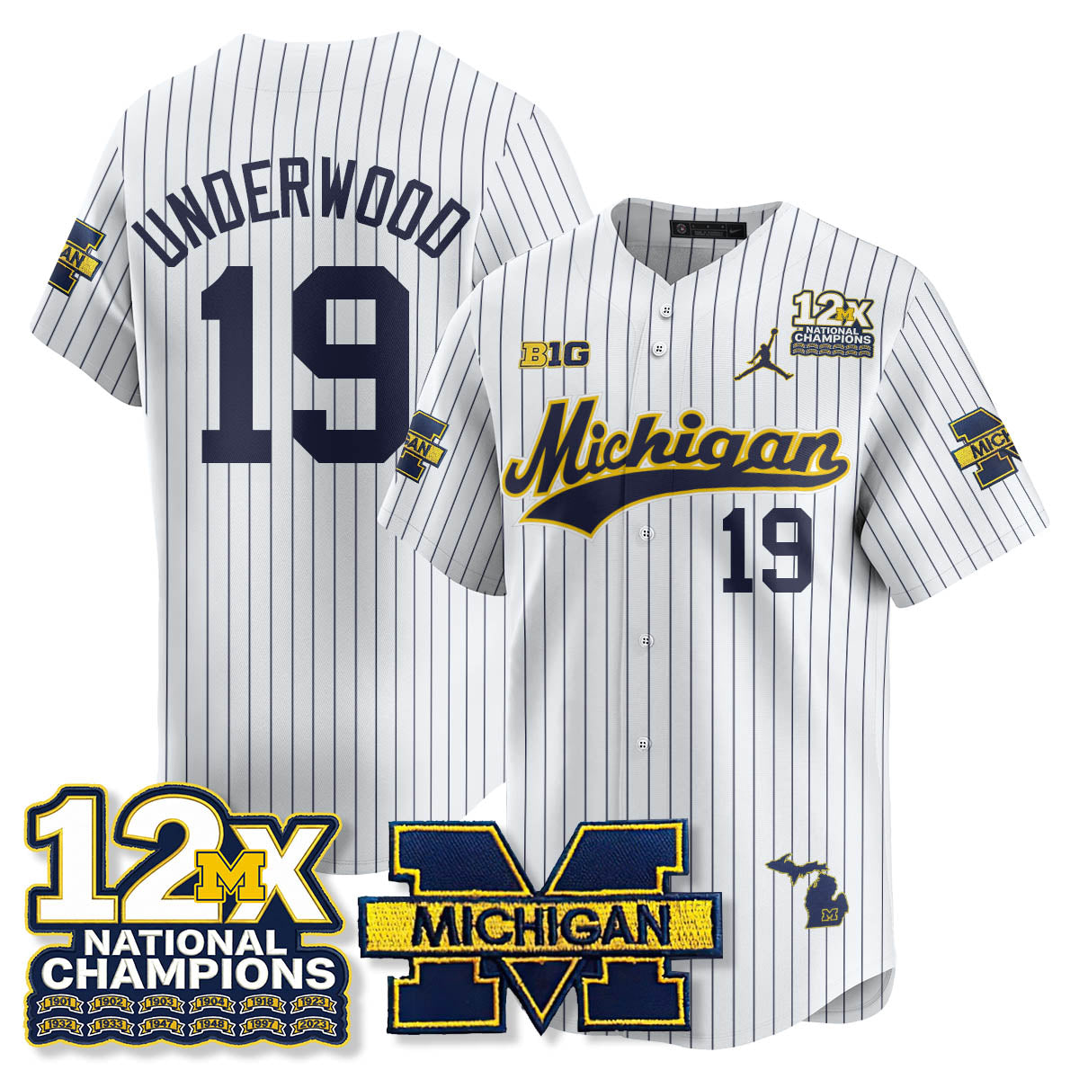 Michigan Wolverines 12x-Time National Champions Baseball Limited Jersey - Stitched-Cuztomshoes