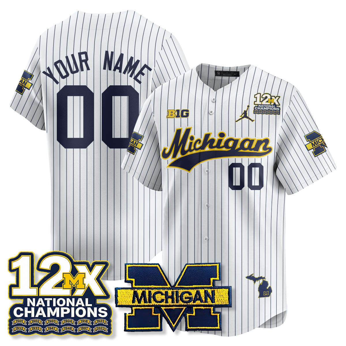 Michigan Wolverines 12x-Time National Champions Baseball Limited Jersey - Stitched-Cuztomshoes