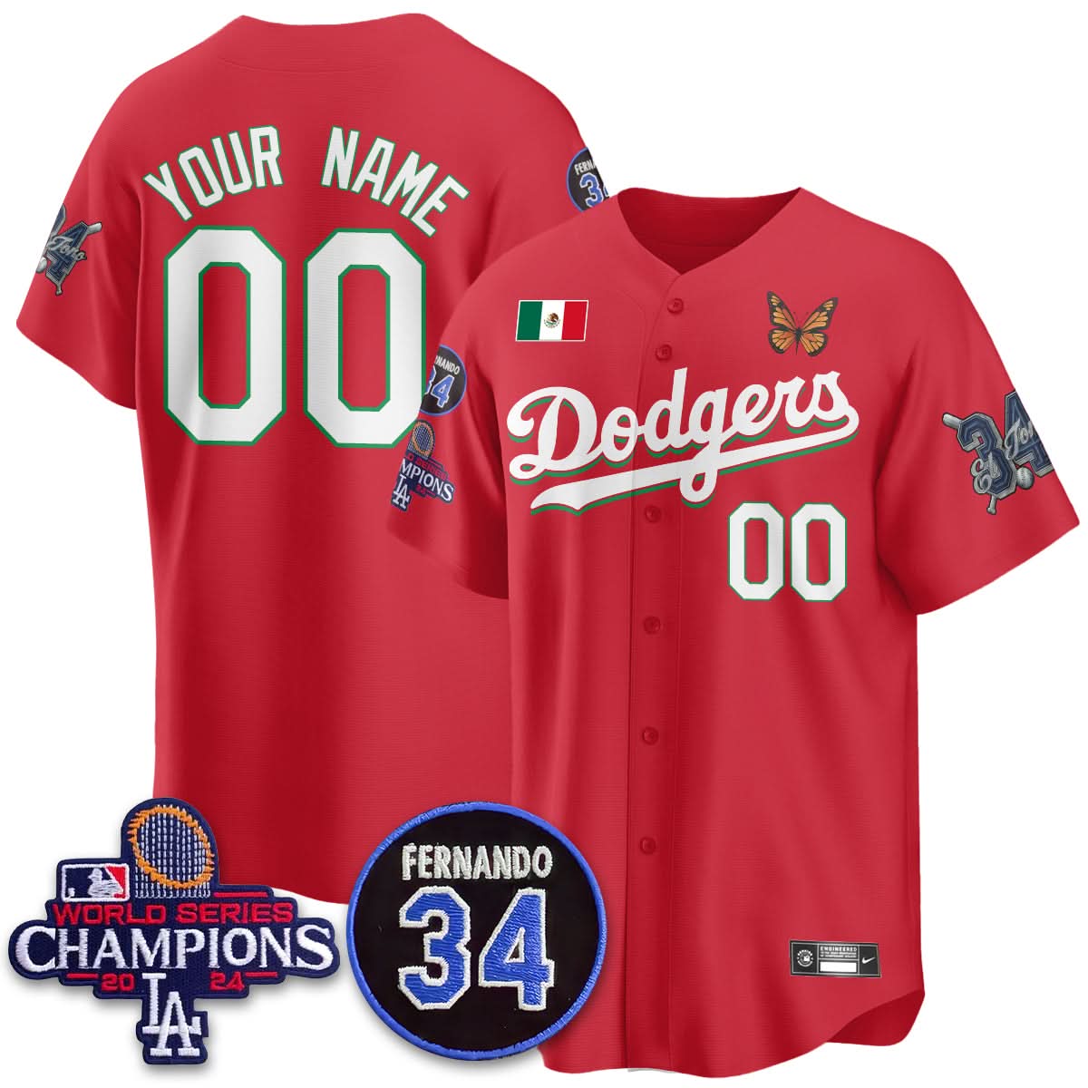 Los Angeles Dodgers Mexican "For 34" Custom Jersey - Stitched