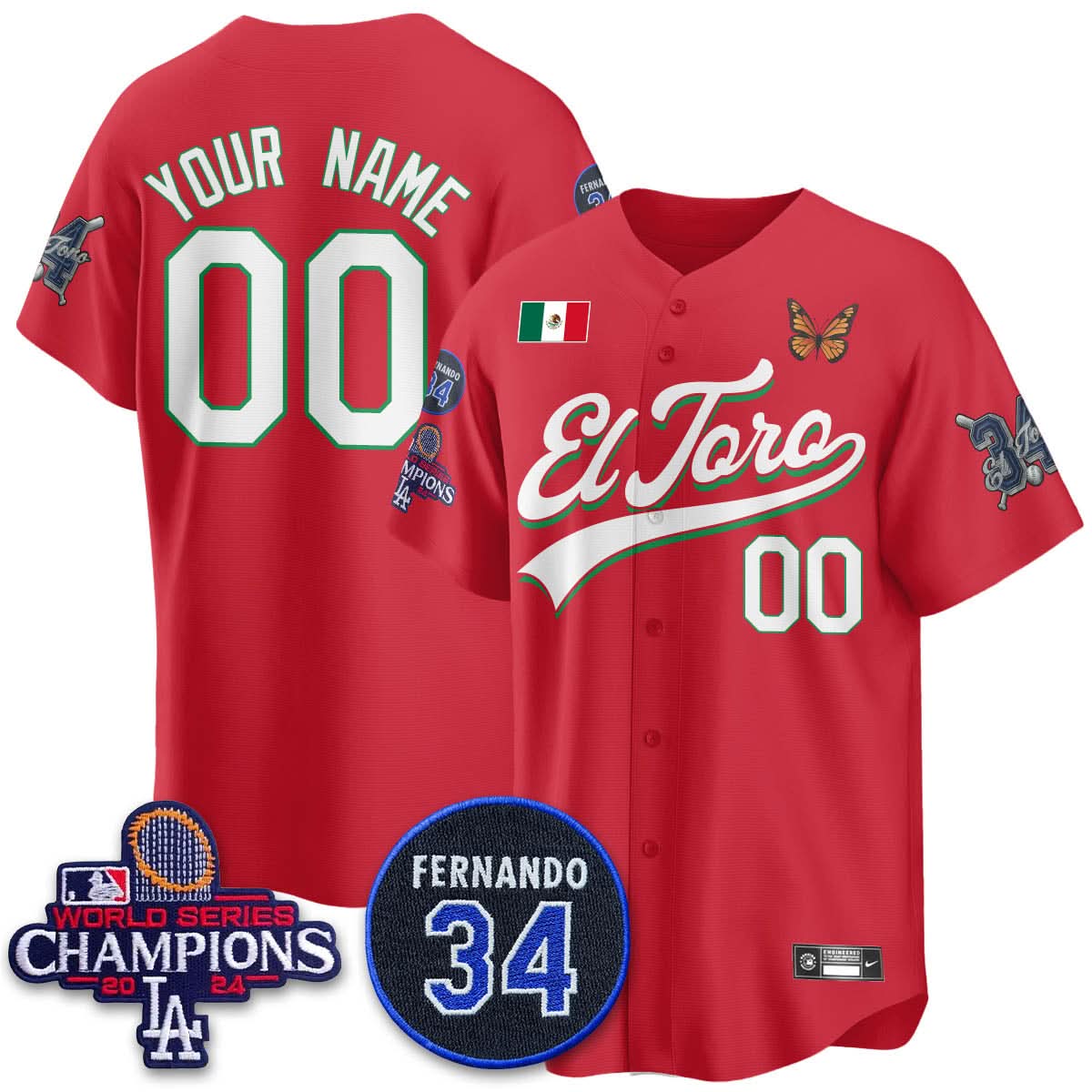 Los Angeles Dodgers Mexican "For 34" Custom Jersey - Stitched