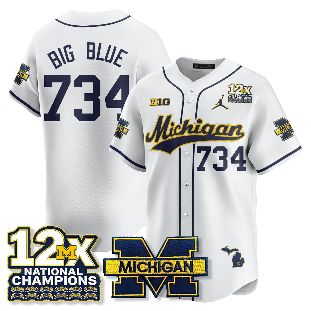 Michigan Wolverines 12x-Time National Champions Baseball Limited Jersey - Stitched-Cuztomshoes