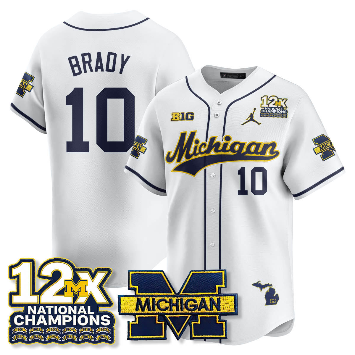Michigan Wolverines 12x-Time National Champions Baseball Limited Jersey - Stitched-Cuztomshoes