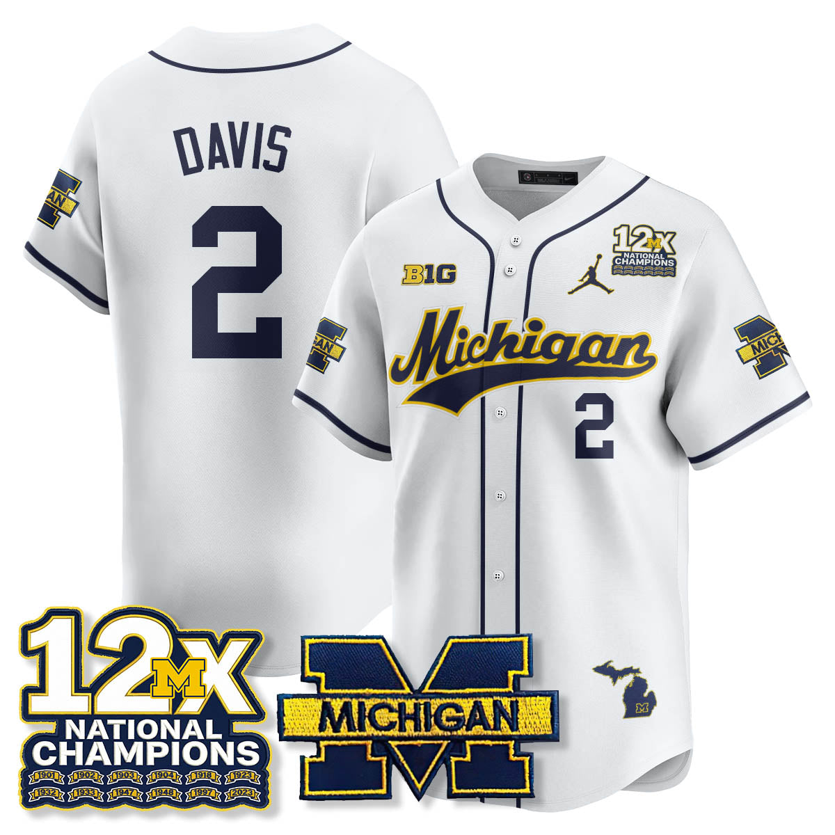 Michigan Wolverines 12x-Time National Champions Baseball Limited Jersey - Stitched-Cuztomshoes