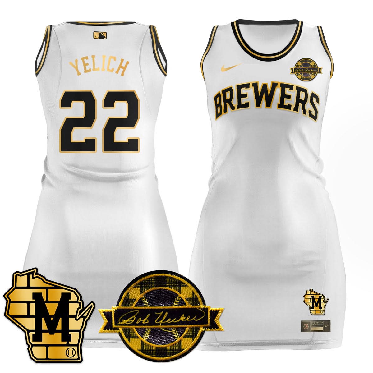 Milwaukee Brewers Limited Jersey Dress - Bob Uecker Patch - Stitched
