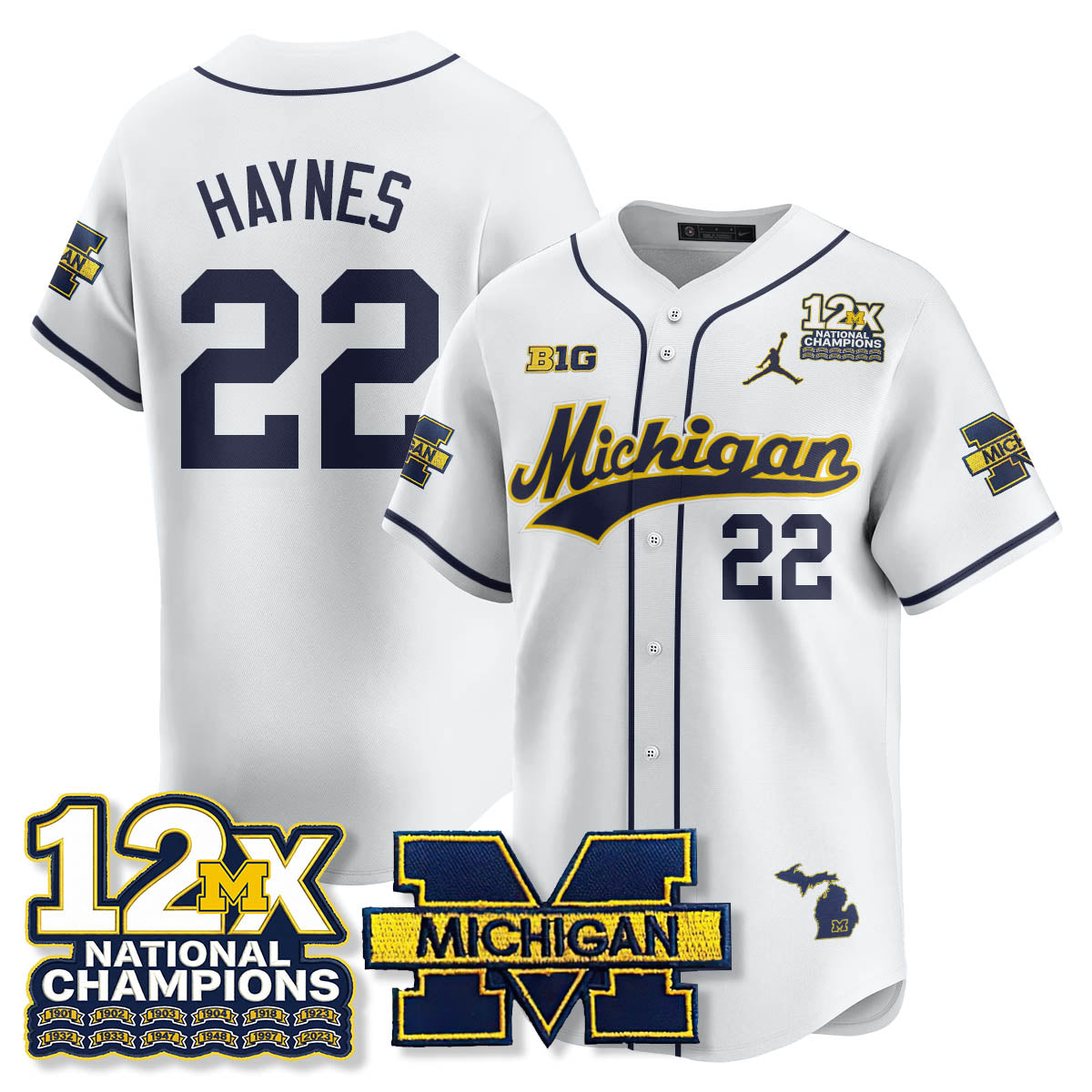 Michigan Wolverines 12x-Time National Champions Baseball Limited Jersey - Stitched-Cuztomshoes