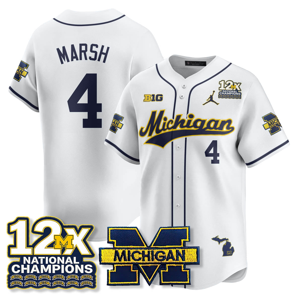 Michigan Wolverines 12x-Time National Champions Baseball Limited Jersey - Stitched-Cuztomshoes