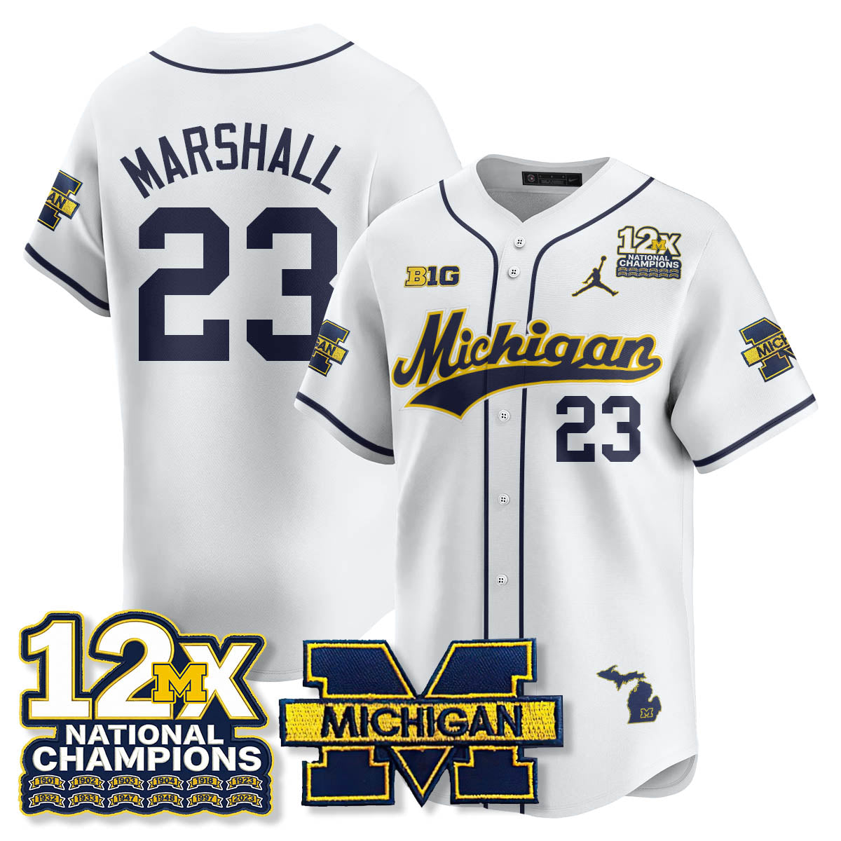 Michigan Wolverines 12x-Time National Champions Baseball Limited Jersey - Stitched-Cuztomshoes