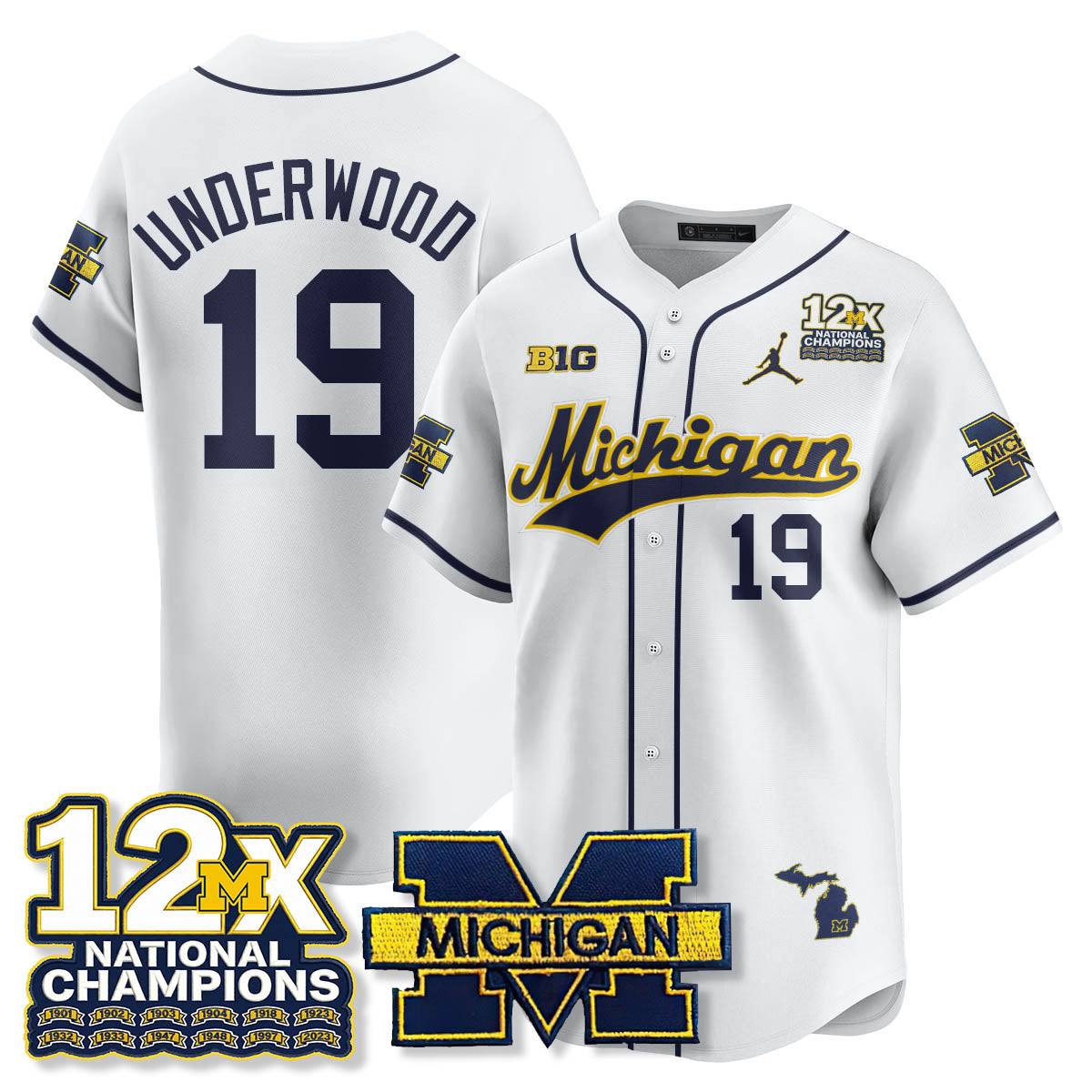 Michigan Wolverines 12x-Time National Champions Baseball Limited Jersey - Stitched-Cuztomshoes
