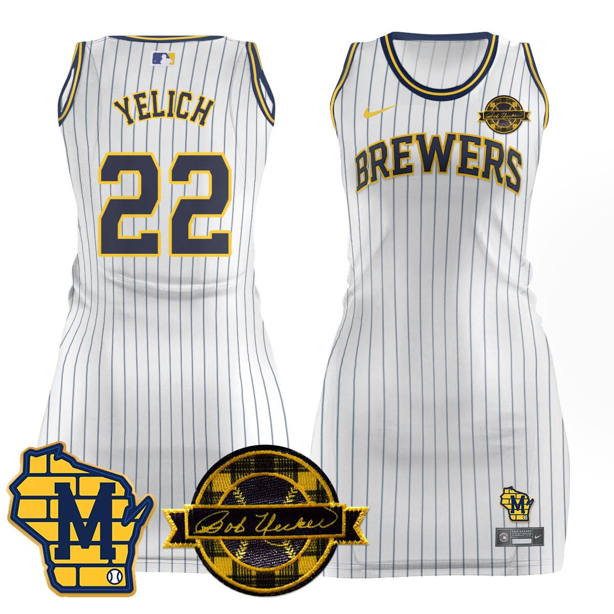 Milwaukee Brewers Limited Jersey Dress - Bob Uecker Patch - Stitched