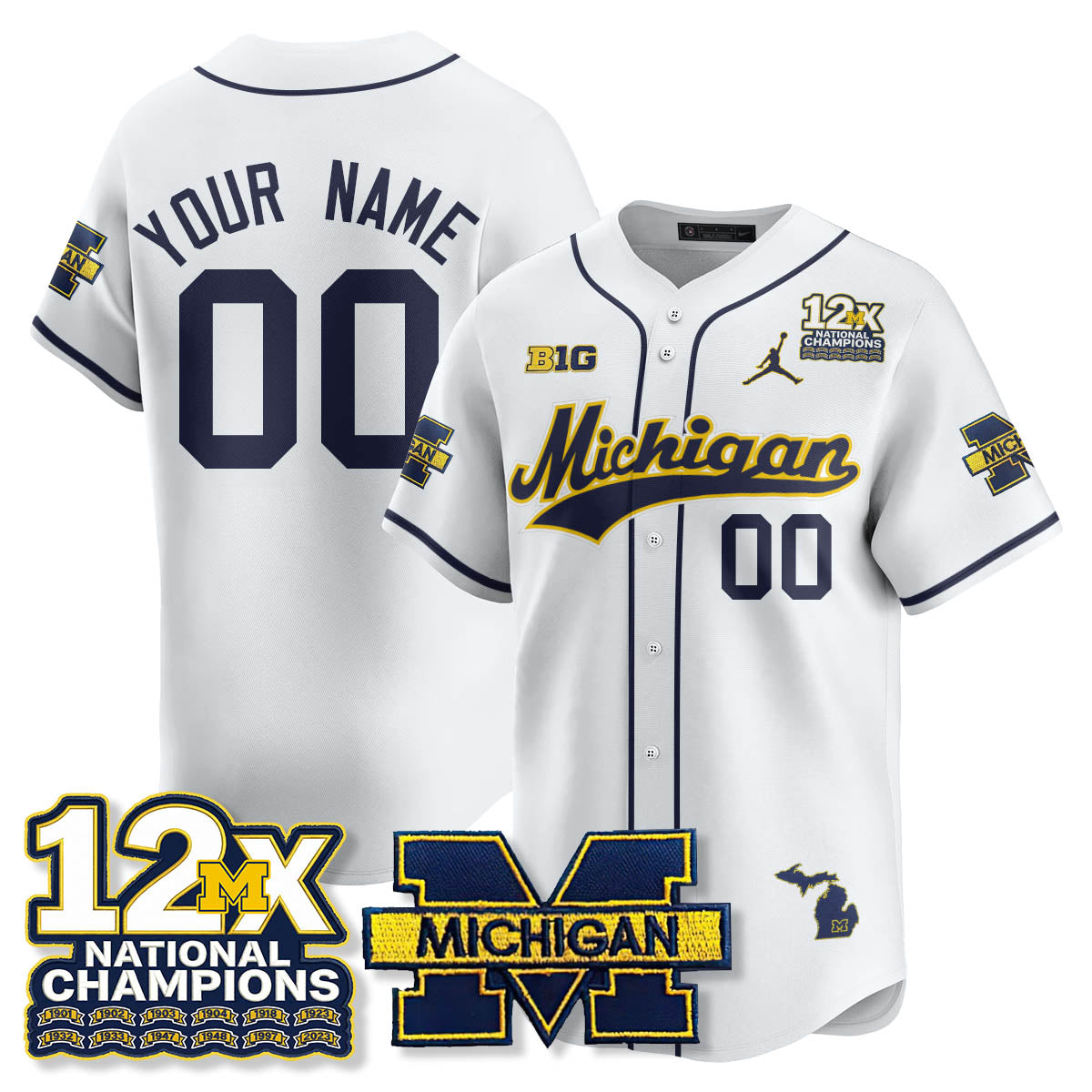 Michigan Wolverines 12x-Time National Champions Baseball Limited Jersey - Stitched-Cuztomshoes