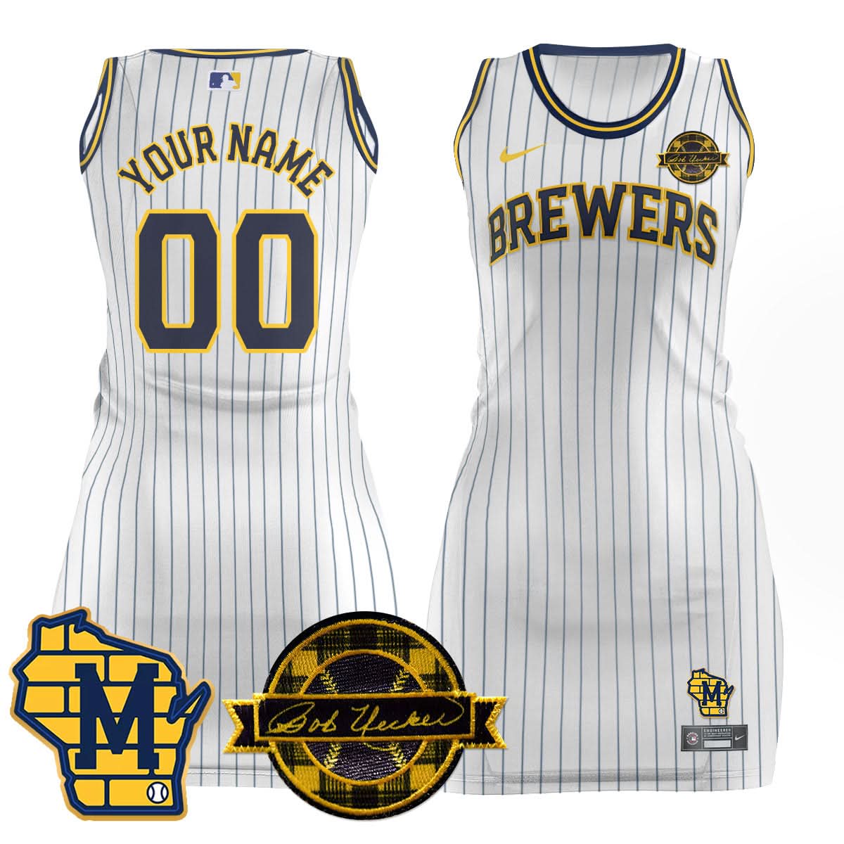 Milwaukee Brewers Limited Custom Jersey Dress - Bob Uecker Patch - Stitched