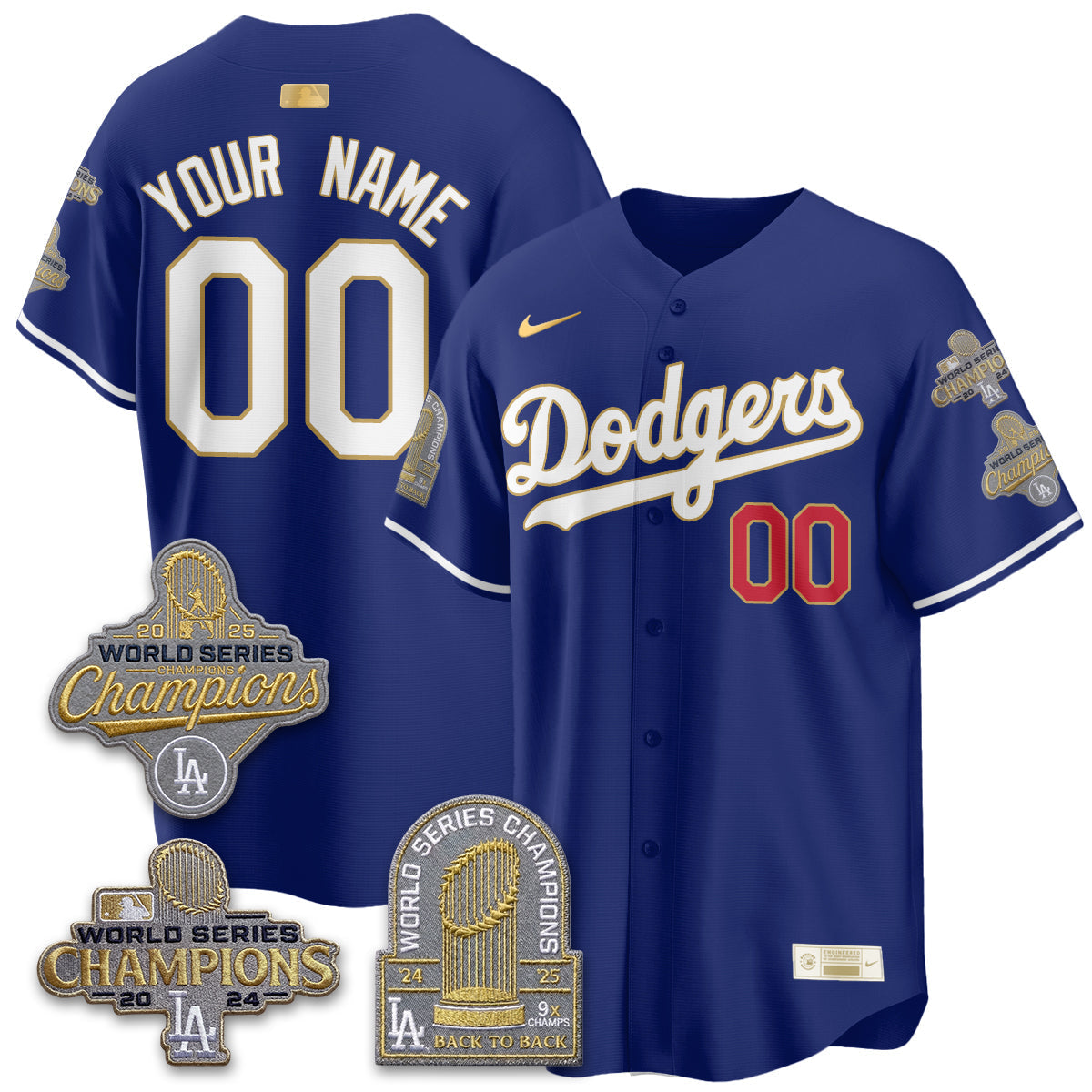 Los Angeles Dodgers Gold Collection Stadium Vapor Limited Custom Jersey - Back to Back 9x Champs - Stitched-Cuztomshoes