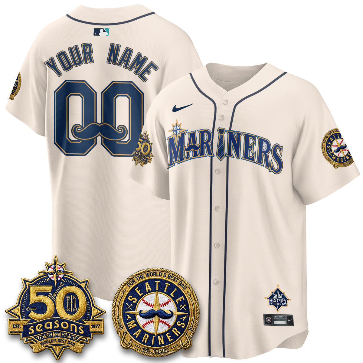 Seattle Mariners Happy Father's Day Vapor Custom Jersey - Stitched