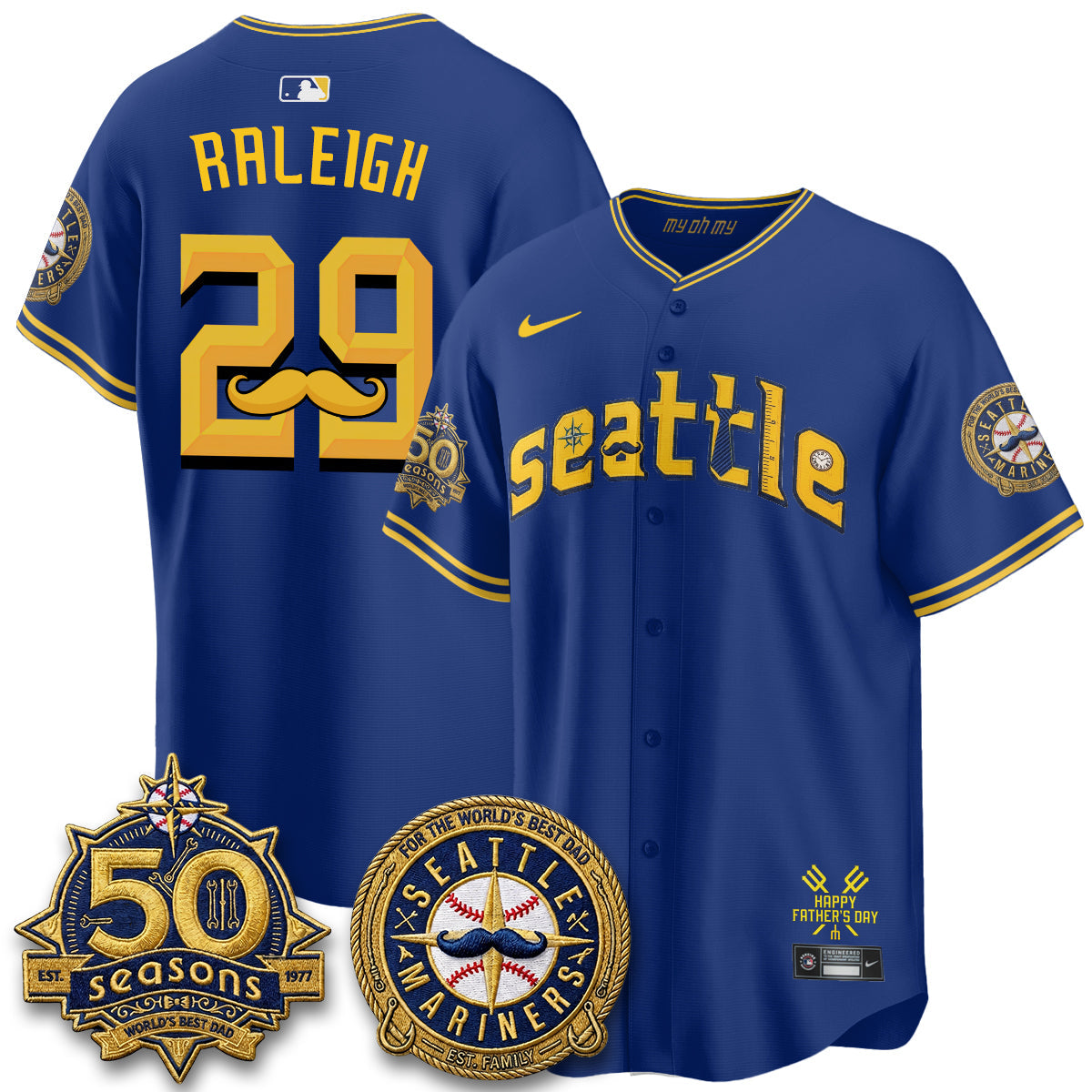 Seattle Mariners Happy Father's Day Vapor Jersey - Stitched