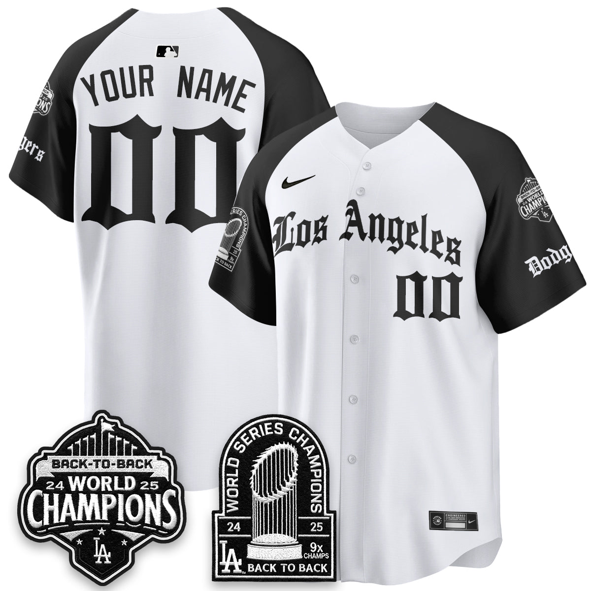 Los Angeles Dodgers WS Champions Back 2 Back Patch Vapor Premier Limited Gothic Edition Custom Jersey - Stitched-Cuztomshoes