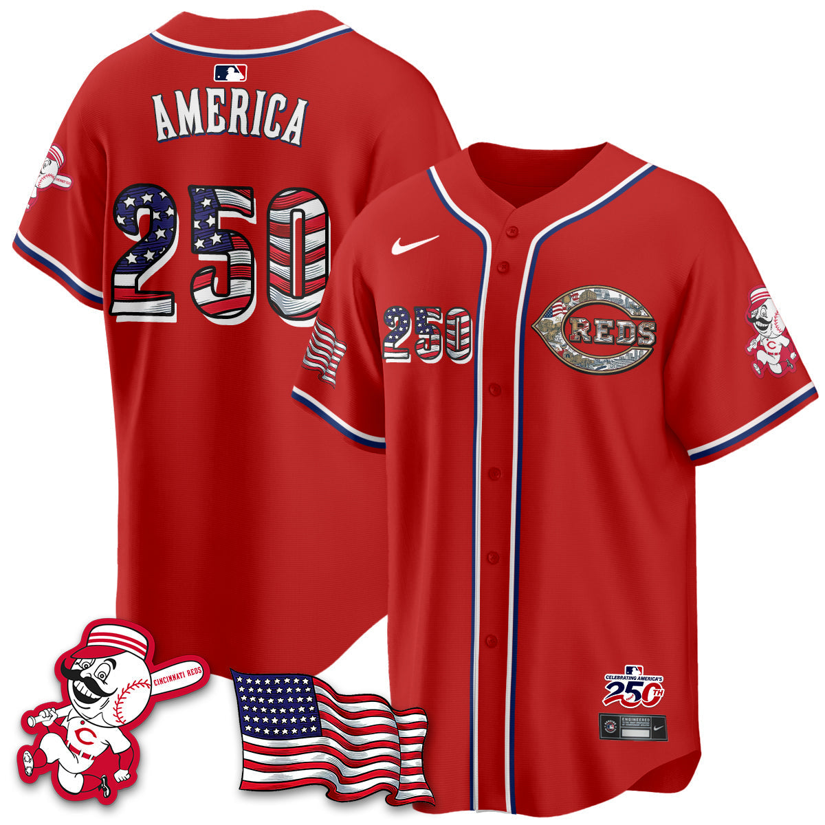 Cincinnati Reds 2026 Independence Day USA Vapor Limited Jersey - Stitched