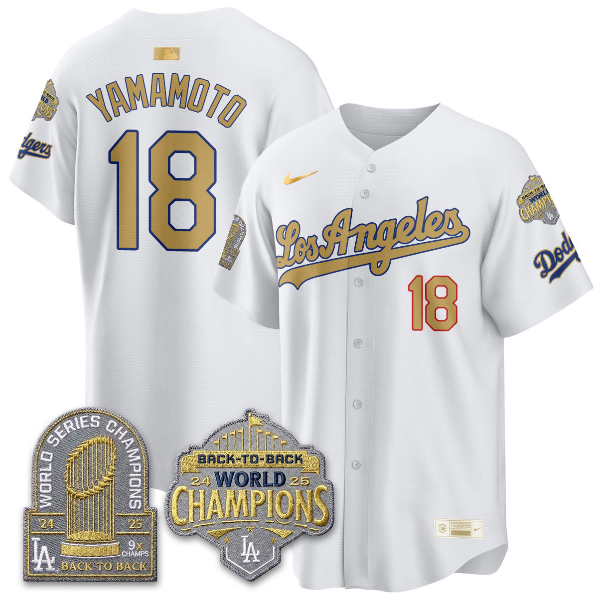 Los Angeles Dodgers Gold Collection Vapor Limited Jersey - 9x & B2B Champs - Stitched-Cuztomshoes