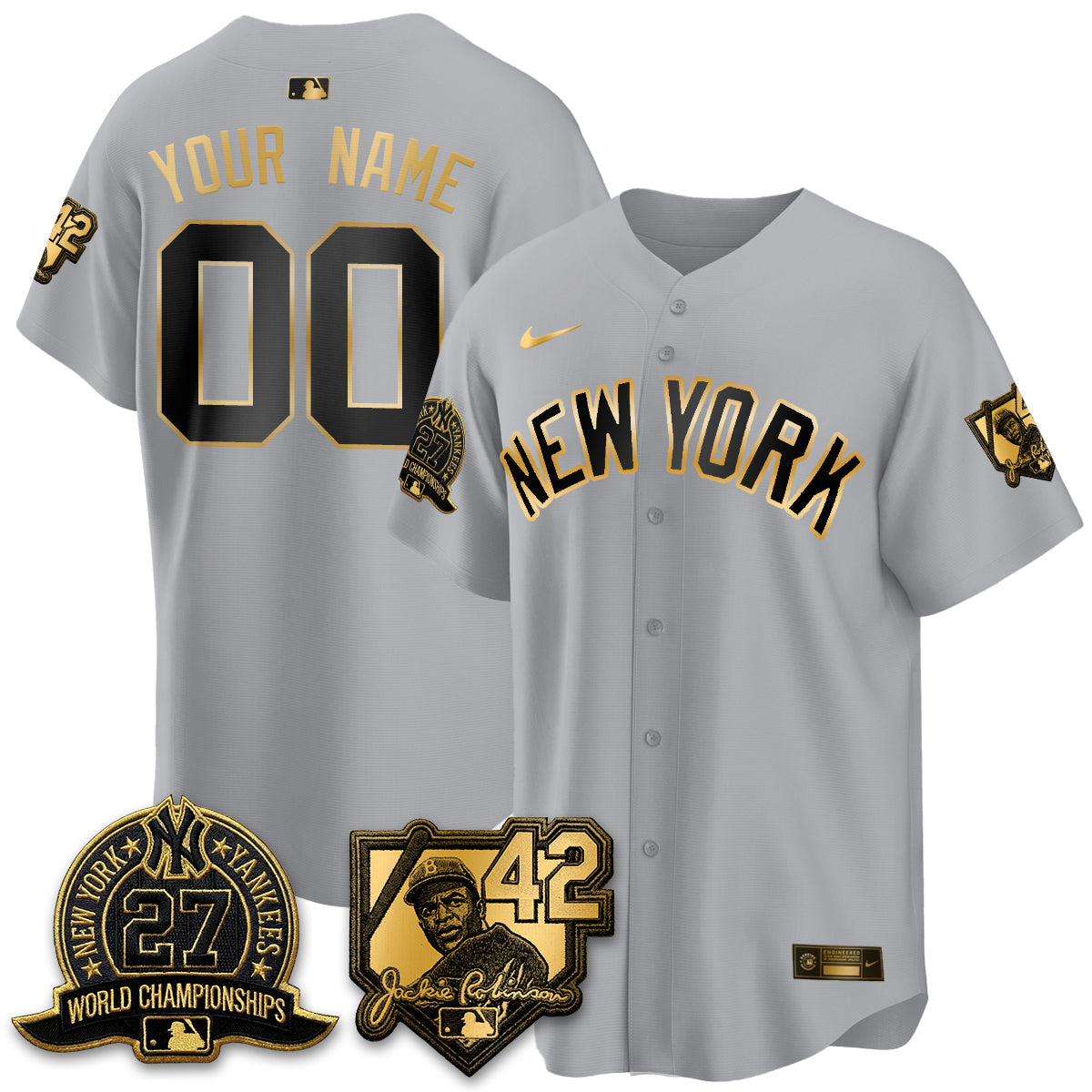 New York Yankees 2026 Jackie Robinson Day Vapor Limited Gold Edition Custom Jersey - Stitched