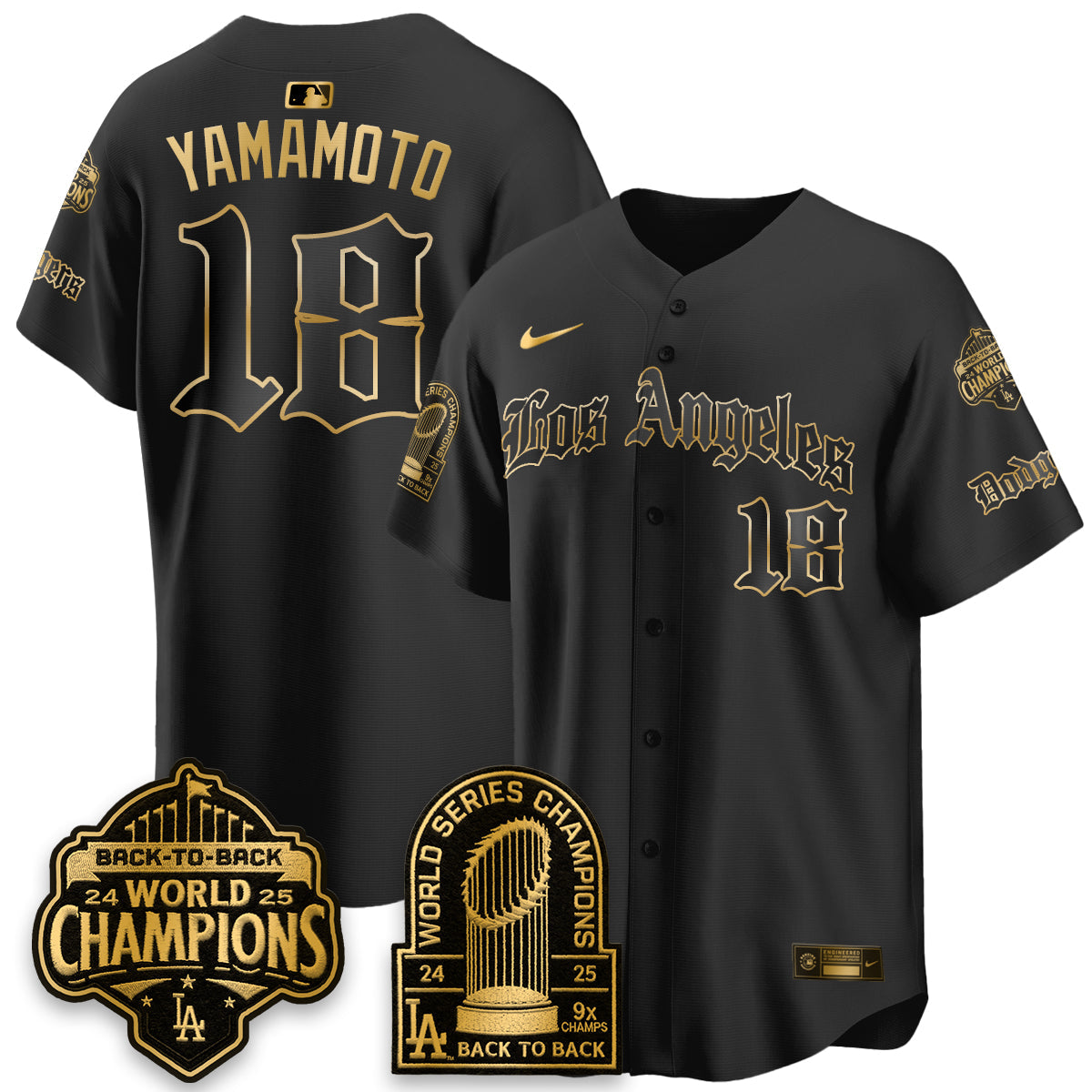 Los Angeles Dodgers WS Champions Back 2 Back Patch Vapor Premier Limited Gothic Edition Jersey - Stitched