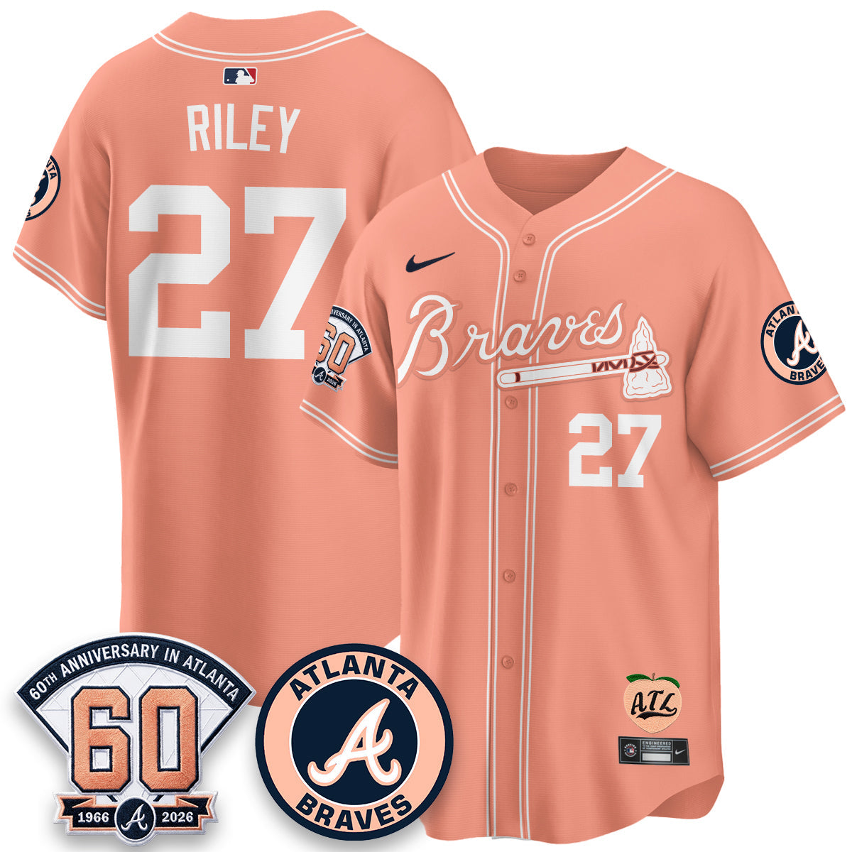 Atlanta Braves 60th Anniversary Peach Edition Vapor Premier Limited Jersey - Stitched