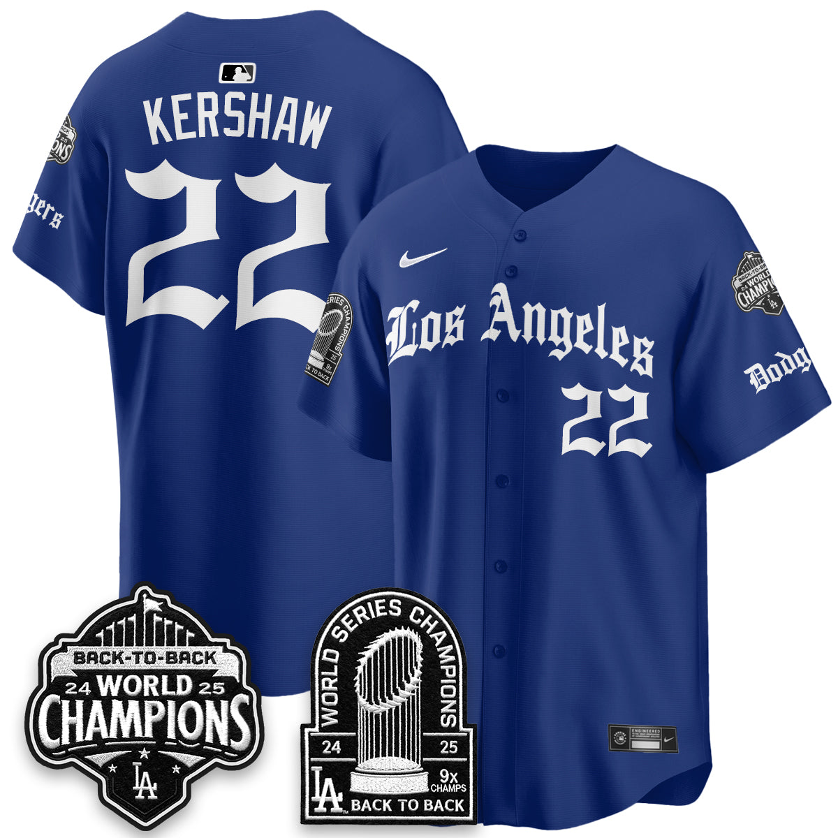 Los Angeles Dodgers WS Champions Back 2 Back Patch Vapor Premier Limited Gothic Edition Jersey - Stitched