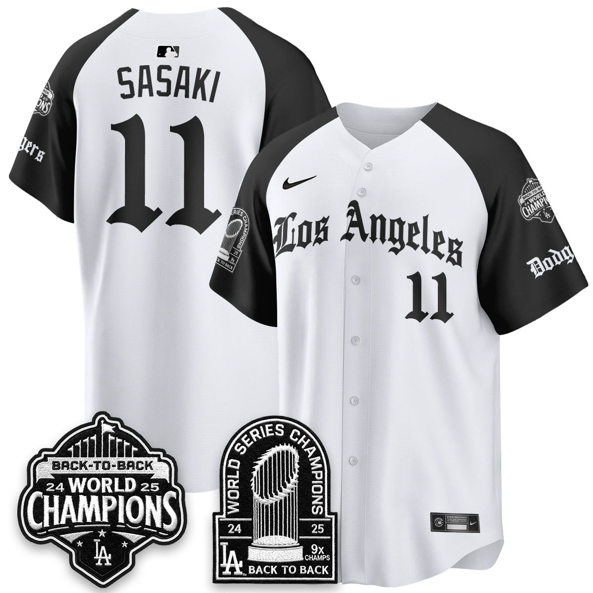 Los Angeles Dodgers WS Champions Back 2 Back Patch Vapor Premier Limited Gothic Edition Jersey - Stitched