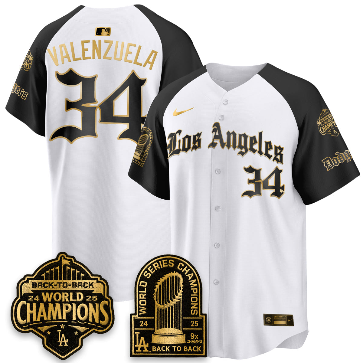 Los Angeles Dodgers WS Champions Back 2 Back Patch Vapor Premier Limited Gothic Edition Jersey - Stitched
