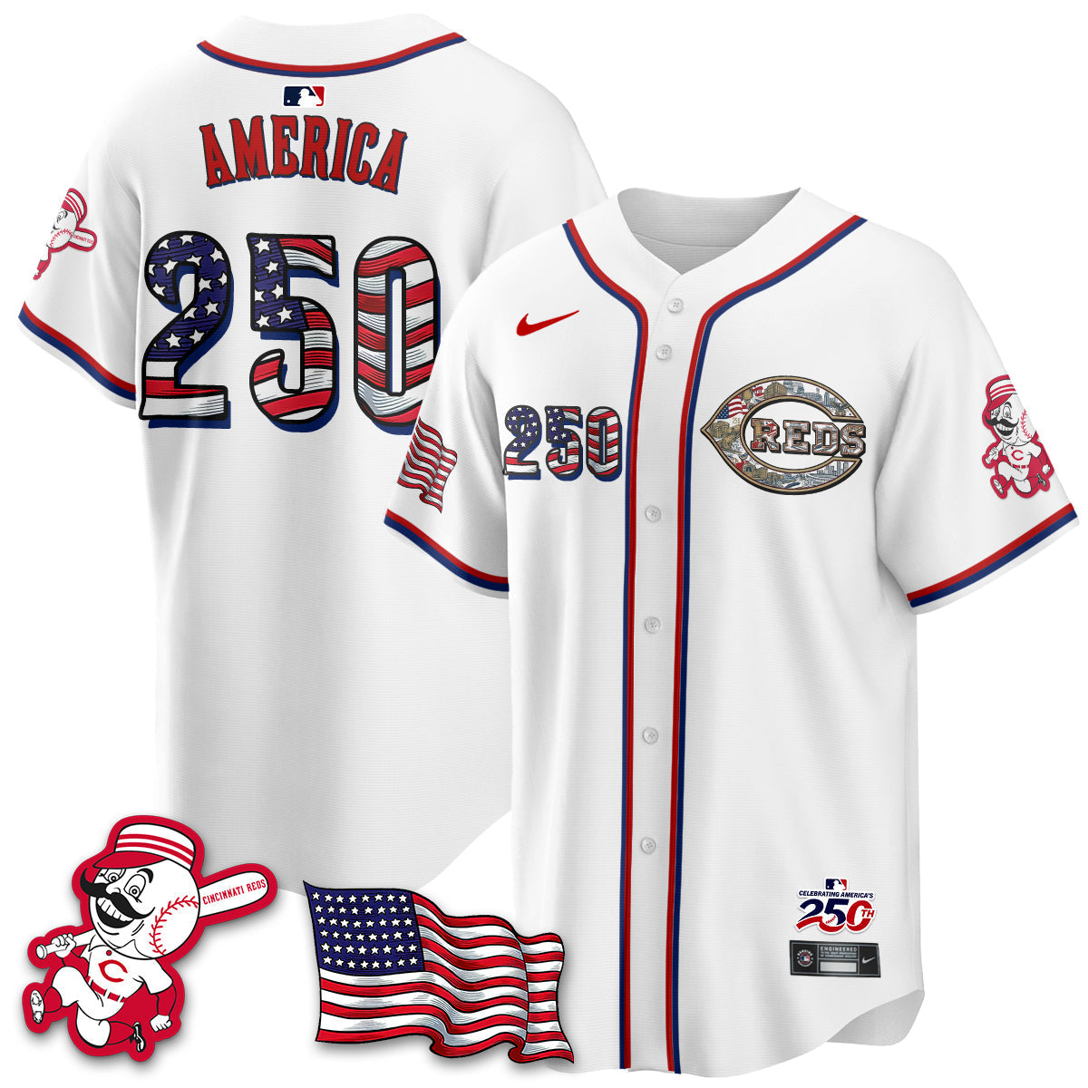 Cincinnati Reds 2026 Independence Day USA Vapor Limited Jersey - Stitched