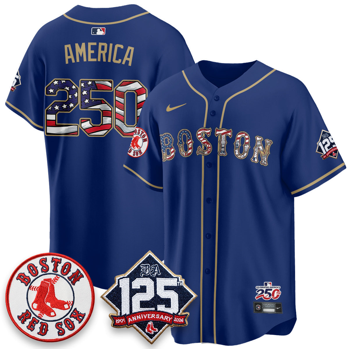Boston Red Sox 2026 Independence Day USA Vapor Limited Jersey - Stitched-Cuztomshoes