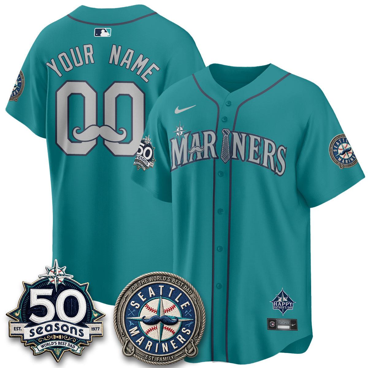 Seattle Mariners Happy Father's Day Vapor Custom Jersey - Stitched